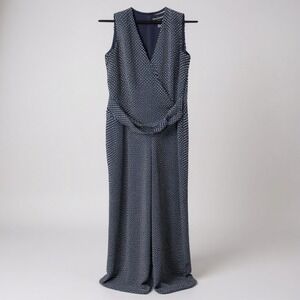 Long‎ Tall Sally navy and white sleeveless pant romper US 8 39" inseam